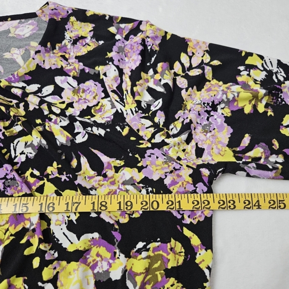 NWT Liz Claiborne black knit top blouse with multicolor orchid floral print XL - Picture 9 of 11
